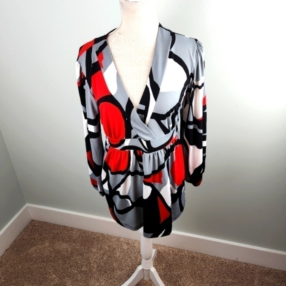 Cha Cha Vente Women’s Baby Doll Splice Neck Tunic Top Stretch Large
